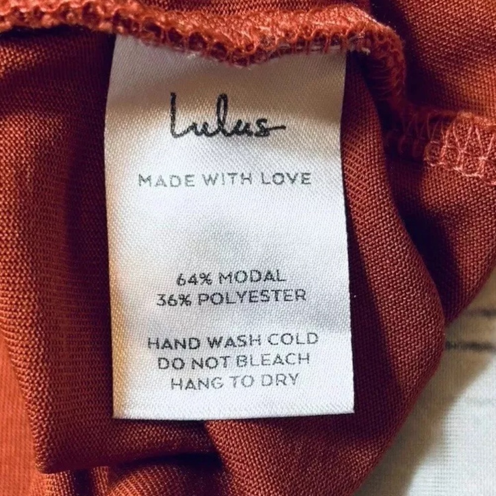Lulus Women's Rust Orange Long Sleeve Faux Wrap Top Size S - Picture 4 of 9